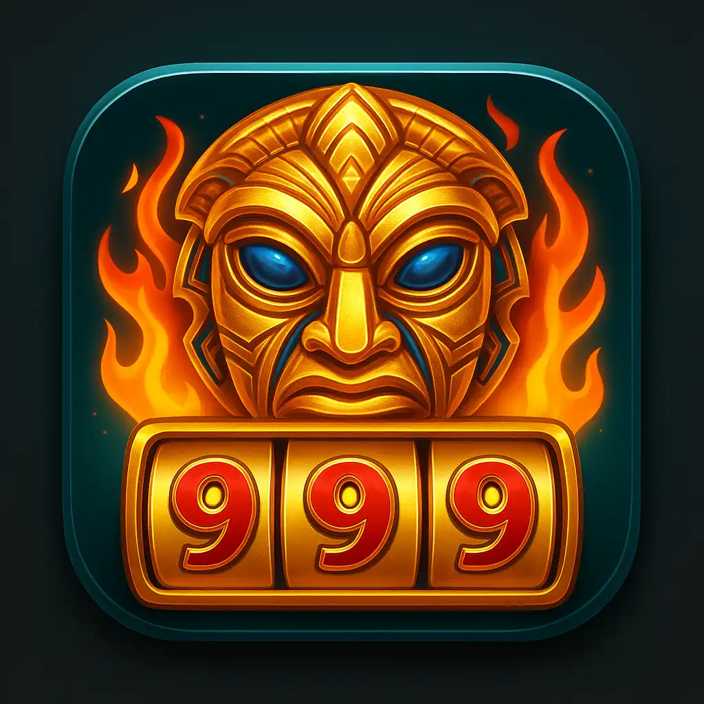 Icona della slot 9 Masks Of Fire con maschere tribali dorate e fiamme