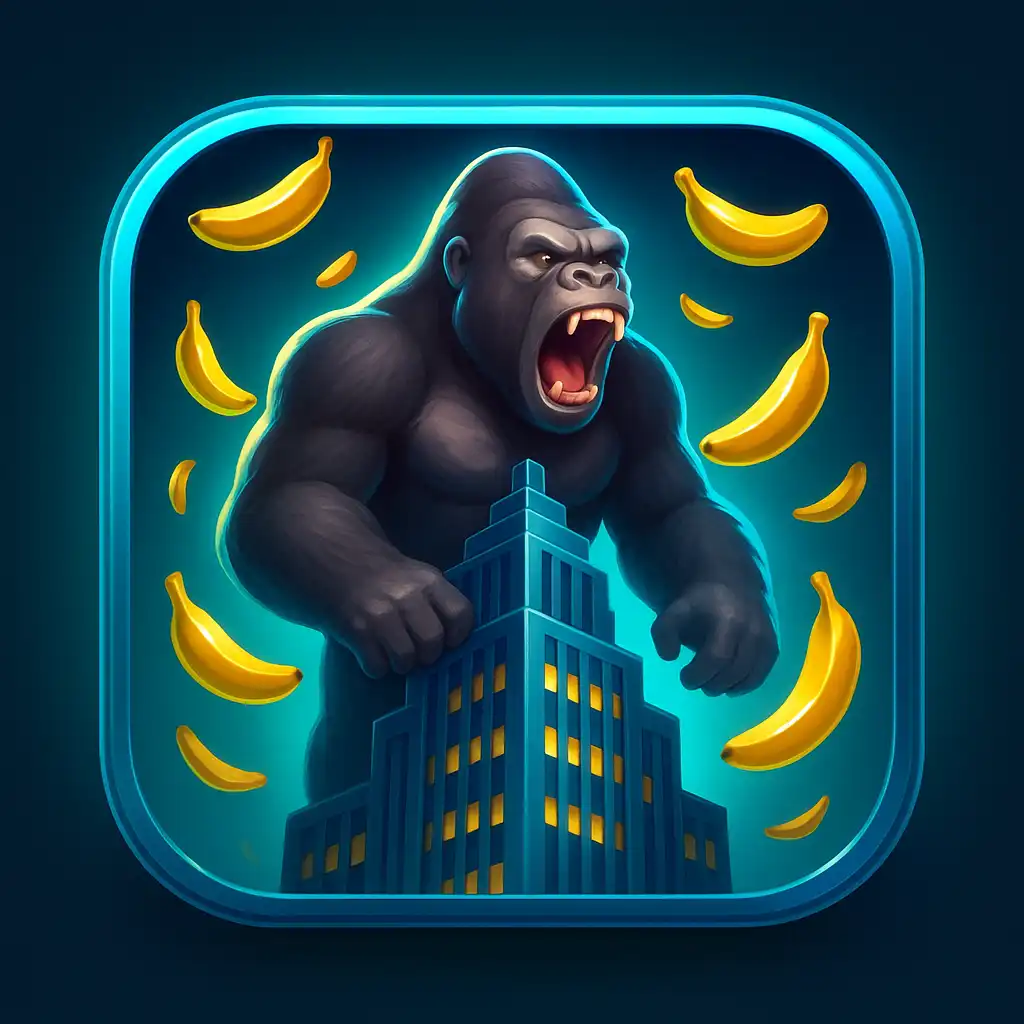 Icona della slot King Kong Cash con un gorilla gigante e banane dorate