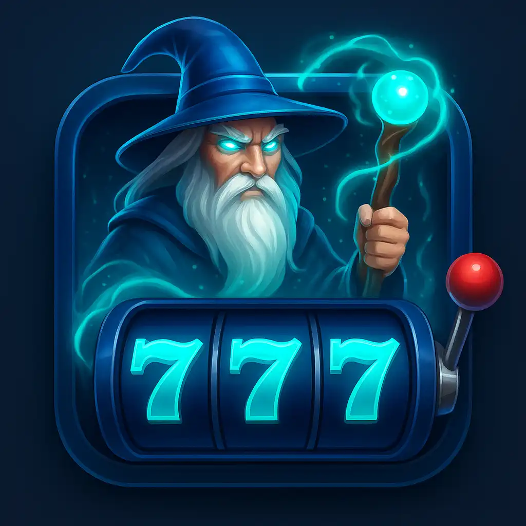 Icona della slot Rise of Merlin con un mago e un bastone luminoso